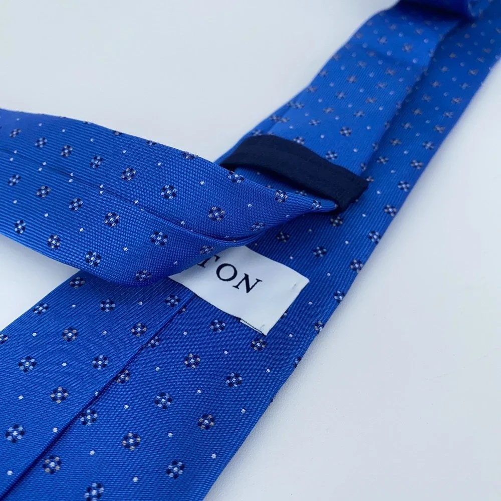 Eton Tie Mens‎ One Size Blue Patterned Silk Classic Luxury Necktie England Made